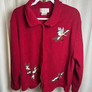 Mandal Bay Cherry Red Embroidered Cardigan Sweater